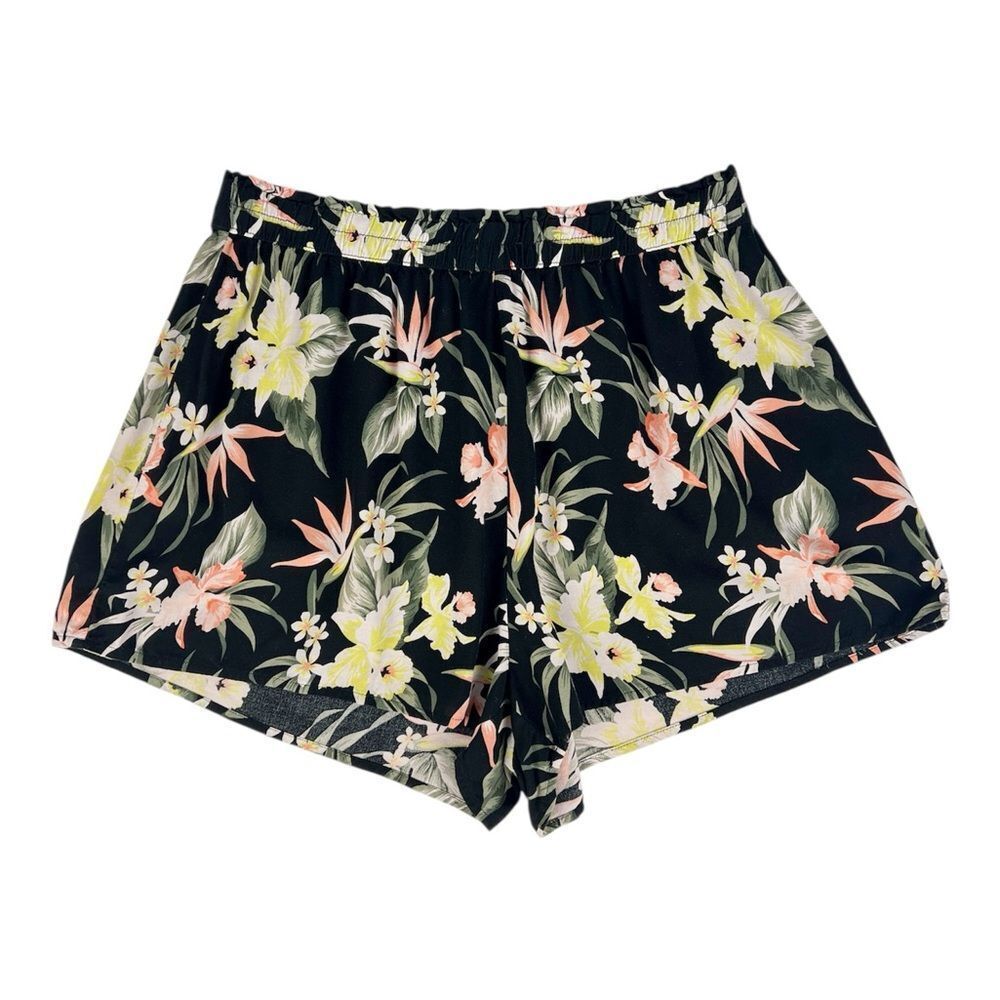 H&M Divided Black Tropical Flowy Shorts Elastic Waist Size 8